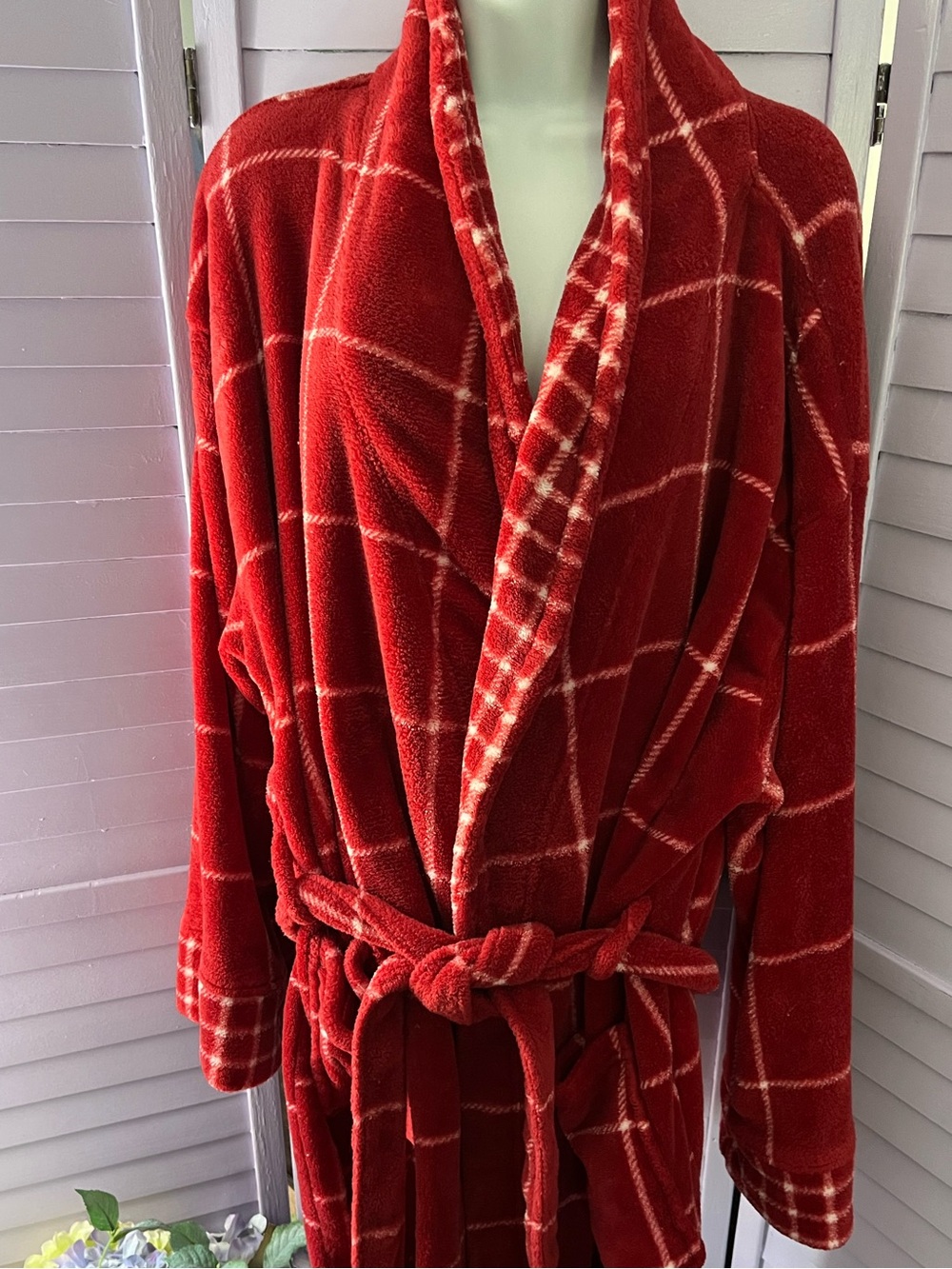 Cozy Red Plaid Plush Robe for Women. One size fits most by Martha Stewart